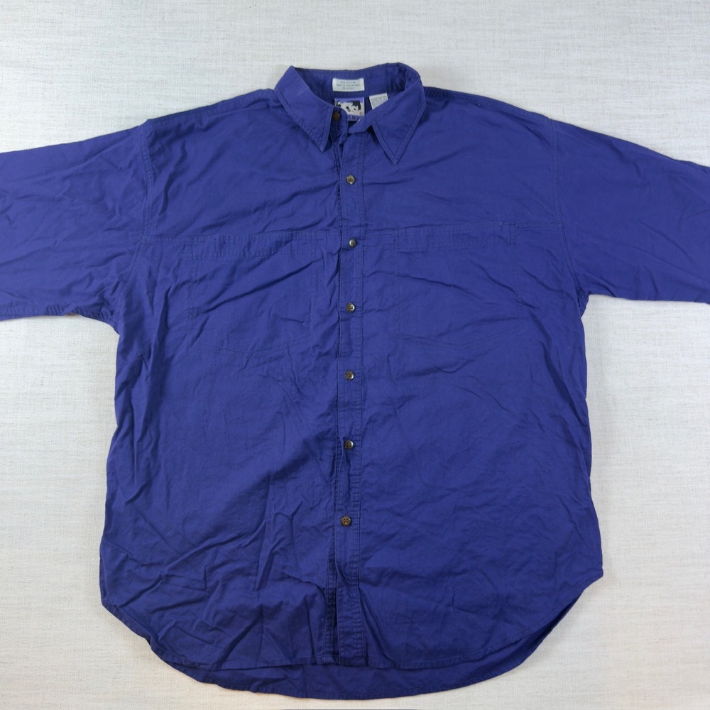 Todays News Mens Large Purple Cotton Short Sleeve Button Down Utility Shirt